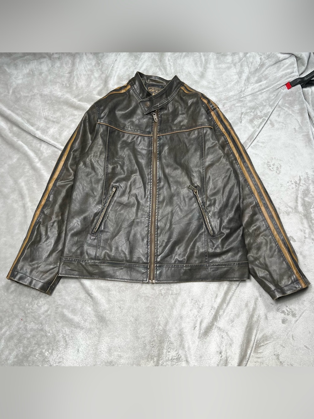 Vintage Arizona Jean Company Leather Jacket Men L Brown Moto Biker Faux Full Zip